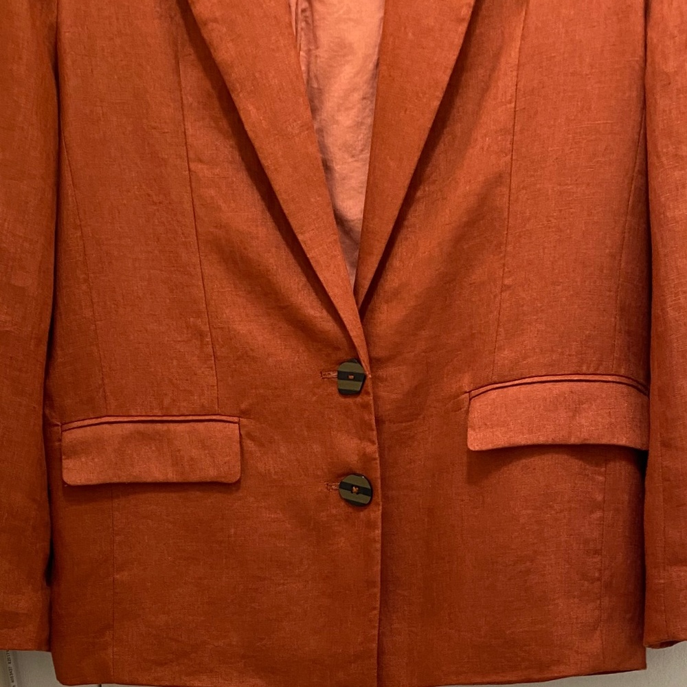 NWOT Farm Rio Single Breasted Linen Blazer In Brown Size S.(Oversized) - Picture 5 of 11